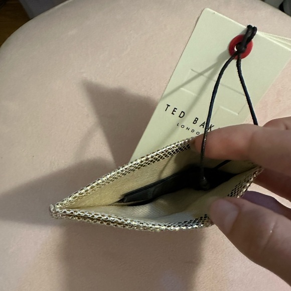 NWT Ted Baker Ayasiny Gold Metallic Leather Snake Print Card Holder Wallet - Picture 4 of 5